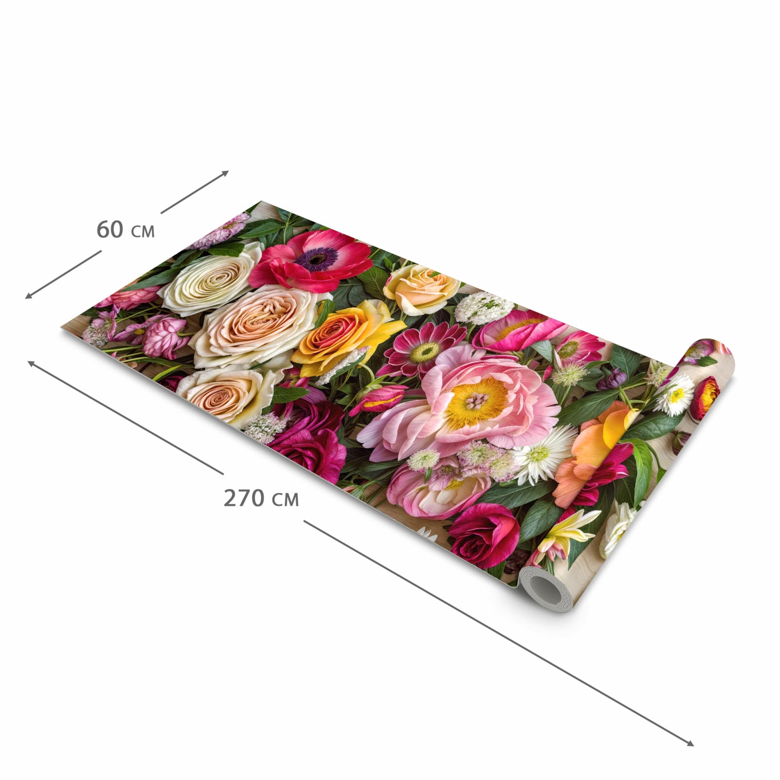 Langlebiger Bodenläufer mit Motiv Blumenbouquet in der Grösse 80x250 cm