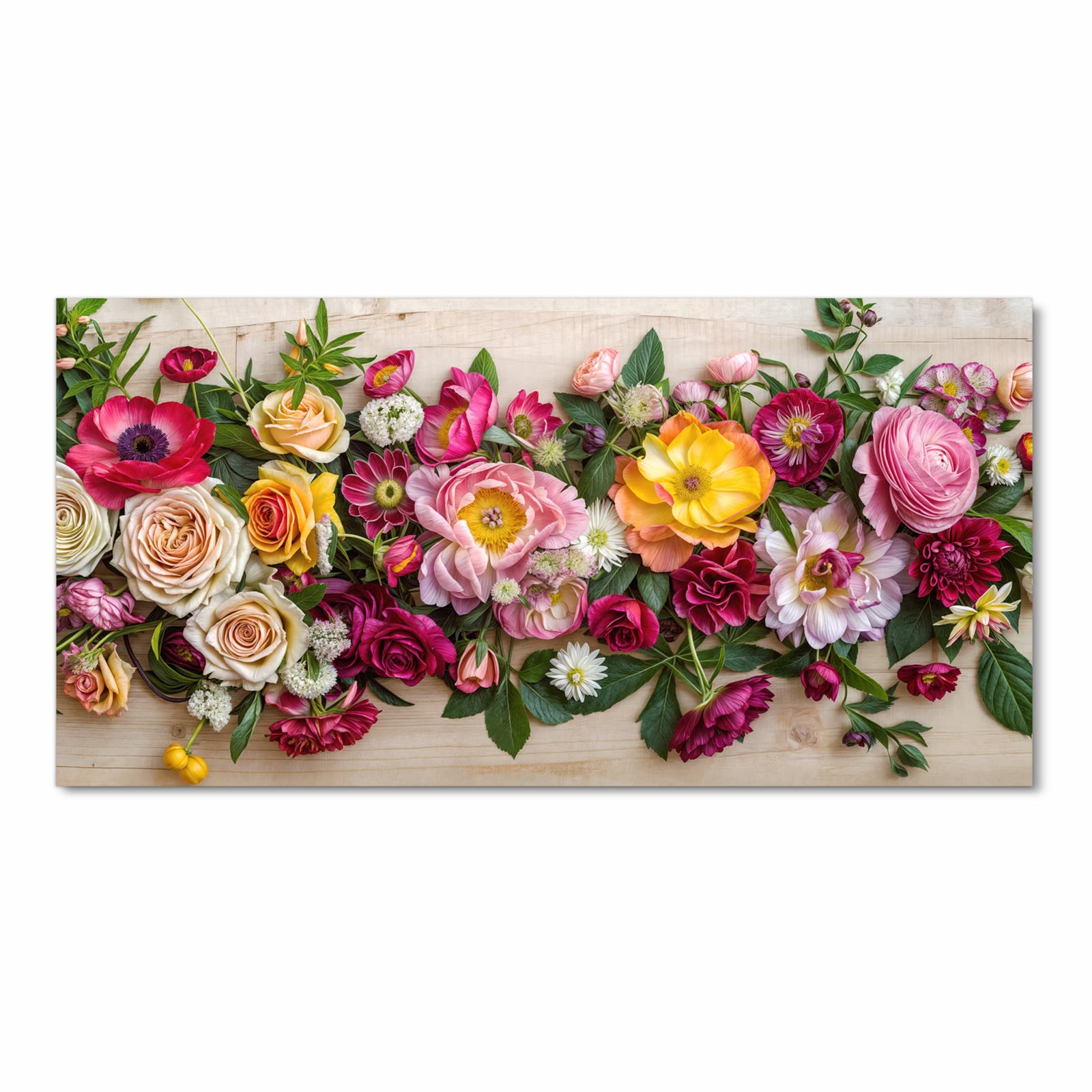 Großer Küchenteppich mit Motiv Blumenbouquet in Frontansicht für optimalen Trittkomfort