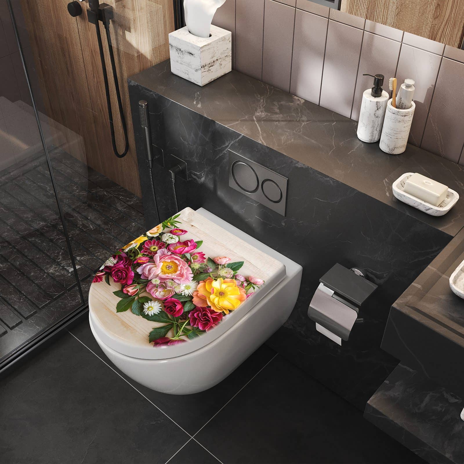 WC-Sitz mit Absenkautomatik Blumenbouquet