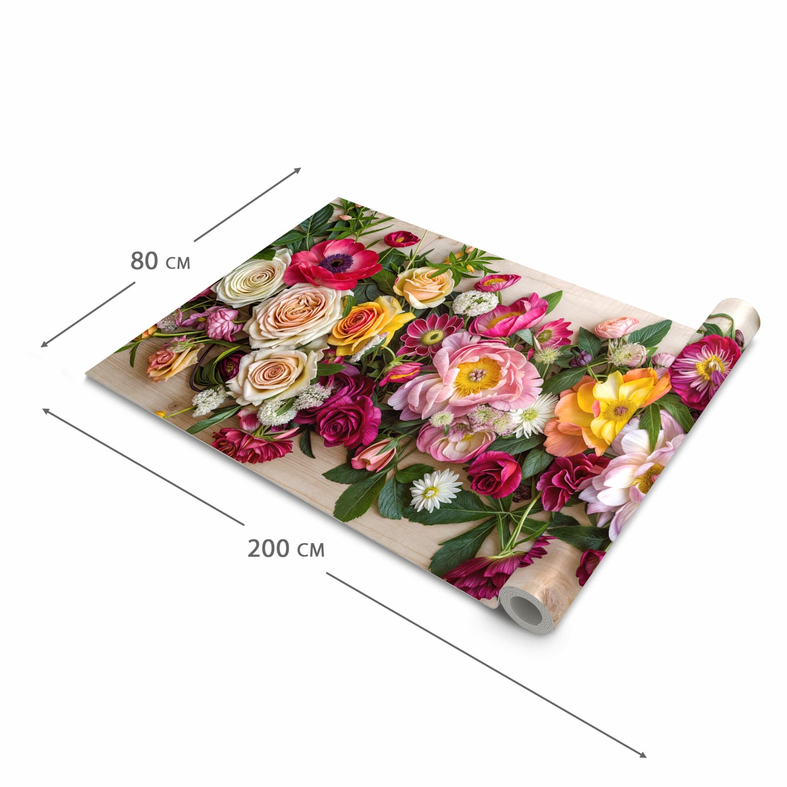 Bodenschonender waschbarer Küchenteppich mit Motiv Blumenbouquet in der Grösse 80x250 cm