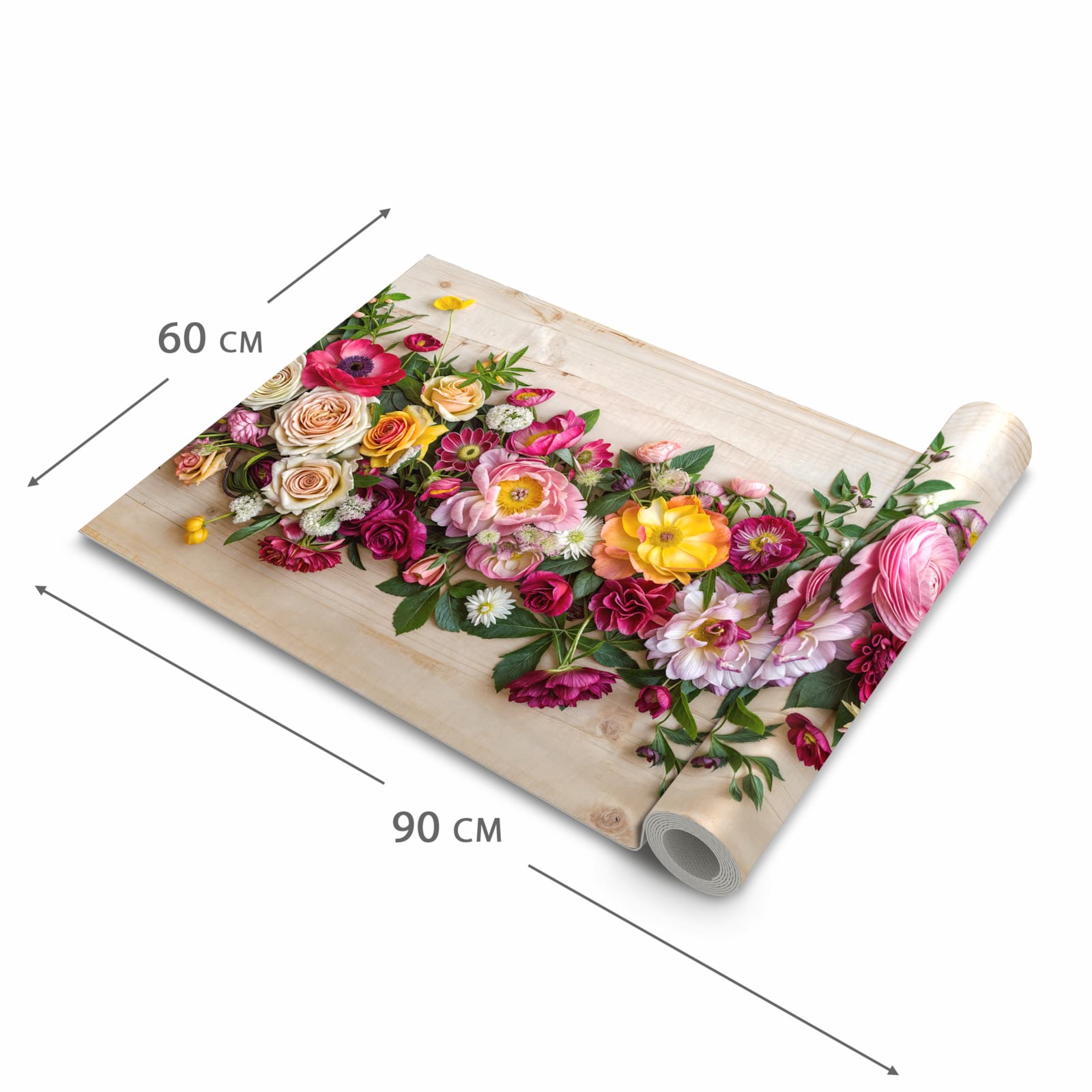 Feuchtigkeitsresistenter Küchenteppich mit Motiv Blumenbouquet in der Grösse 80x250 cm