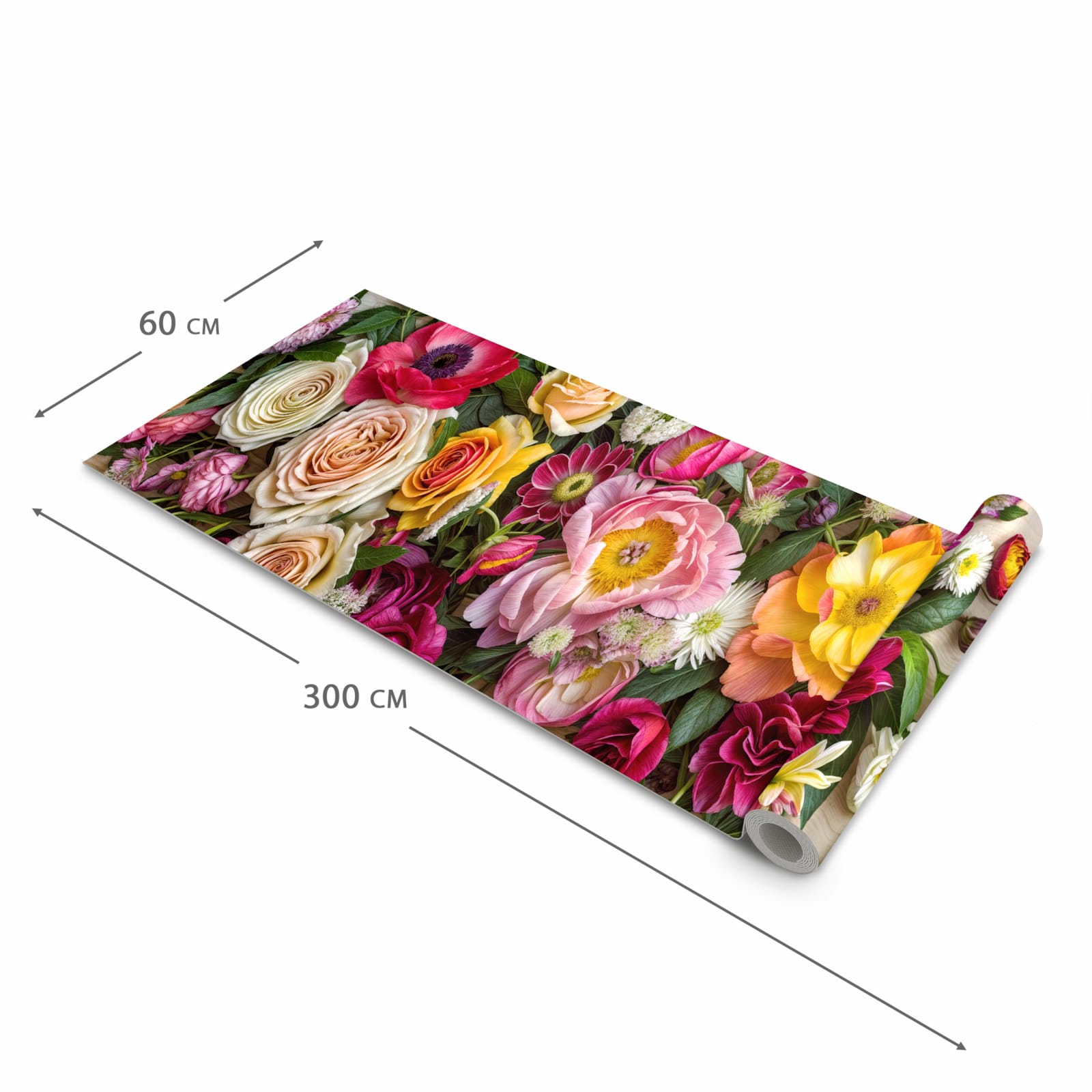 Rutschfester Bodenläufer Teppich mit Motiv Blumenbouquet in der Grösse 80x250 cm