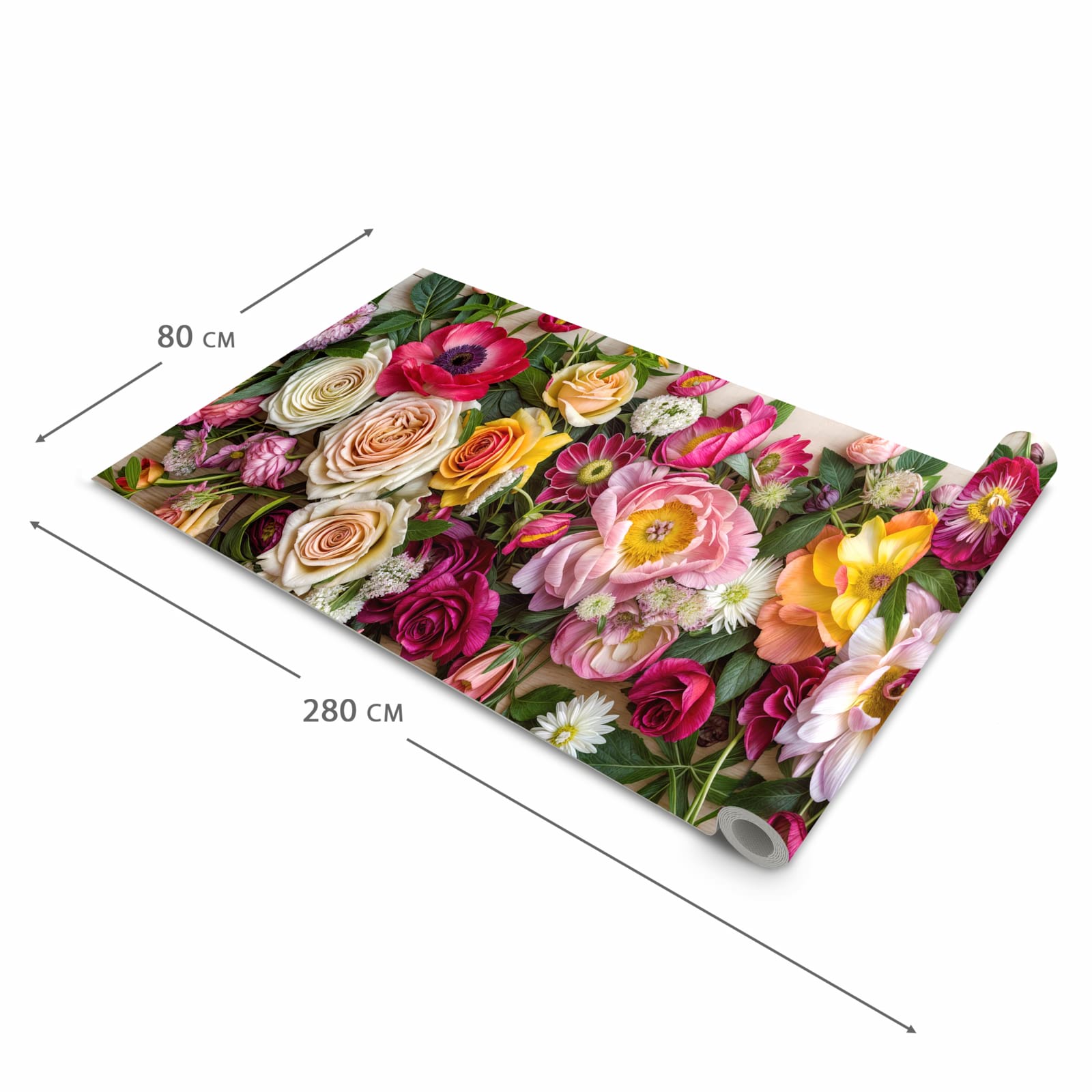 Bodenschonender rutschfester Küchenteppich mit Motiv Blumenbouquet in der Grösse 80x250 cm