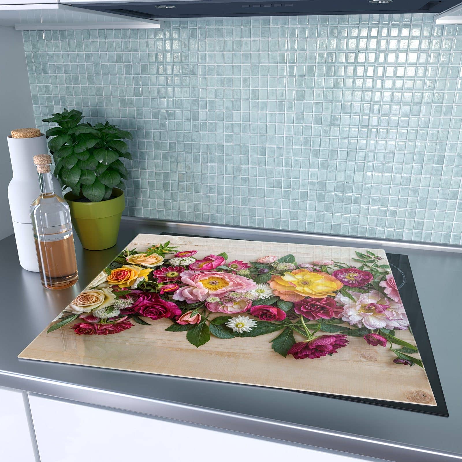 1-teilige Ceranfeld Abdeckung mit Blumenbouquet-Motiv auf dem Ceranfeld