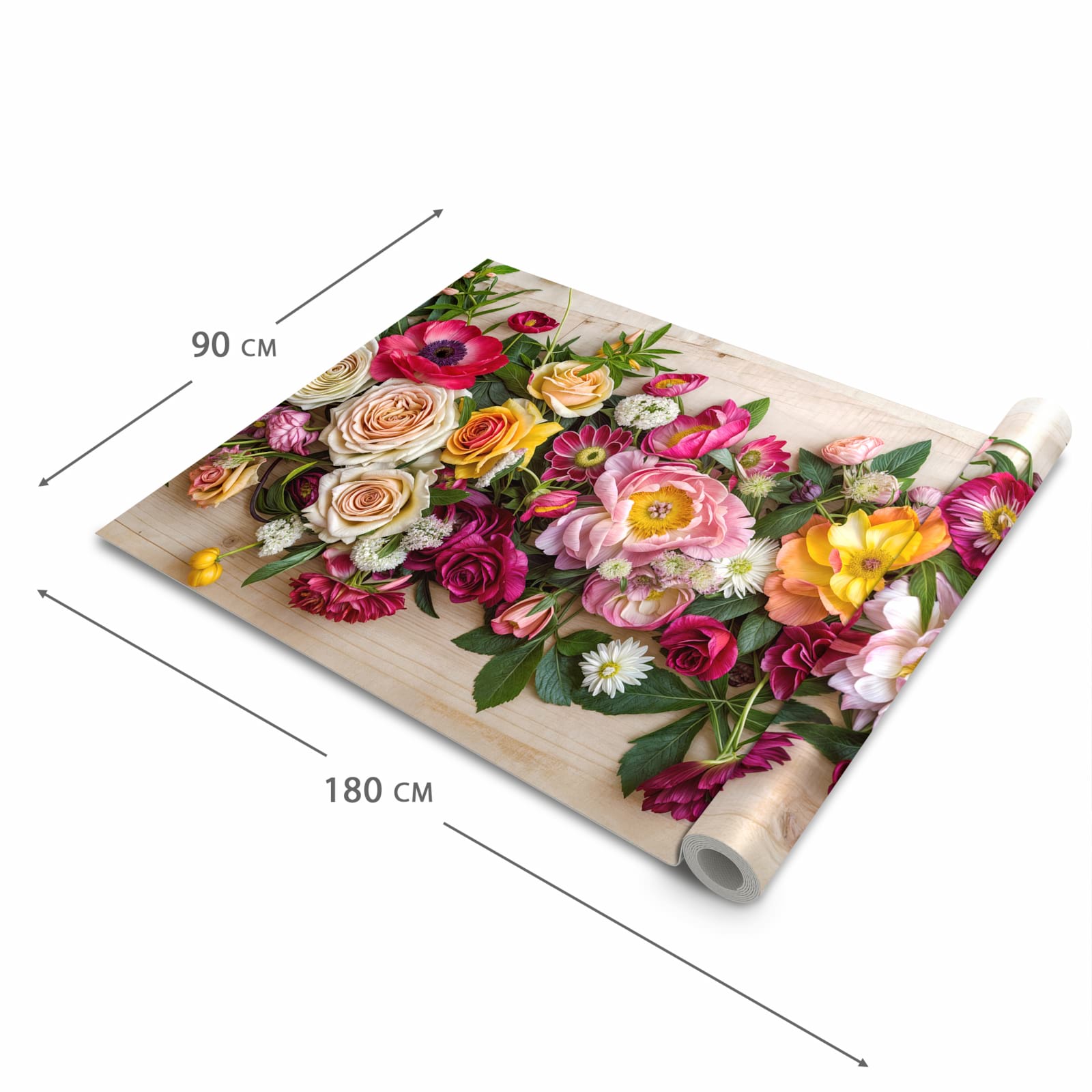 Formstabiler waschbarer Küchenteppich mit Motiv Blumenbouquet in der Grösse 80x280 cm