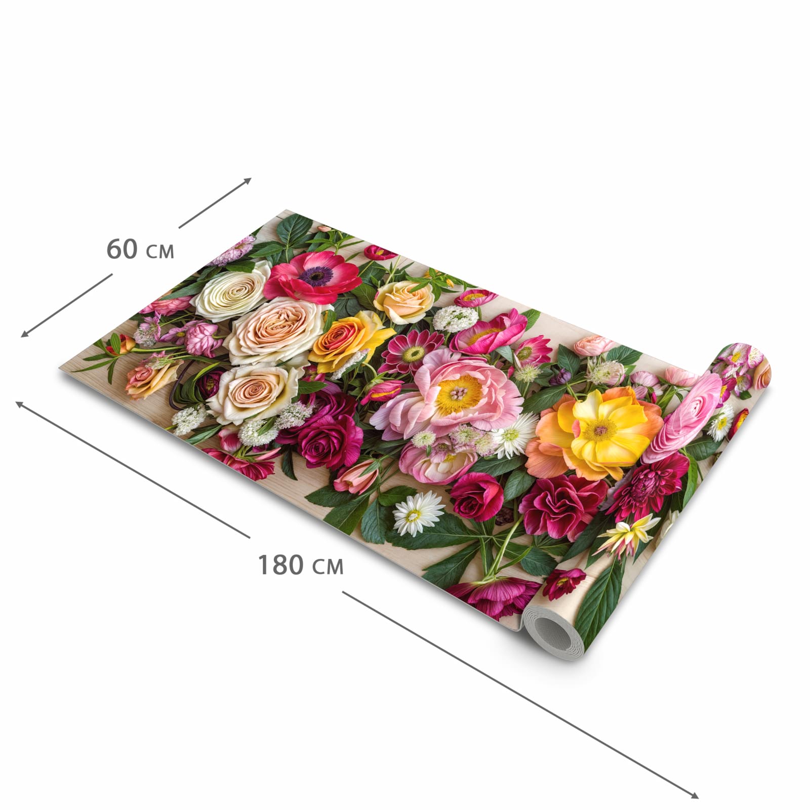 Strapazierfähiger waschbarer Teppich Esstisch mit Motiv Blumenbouquet in der Größe 80x250 cm