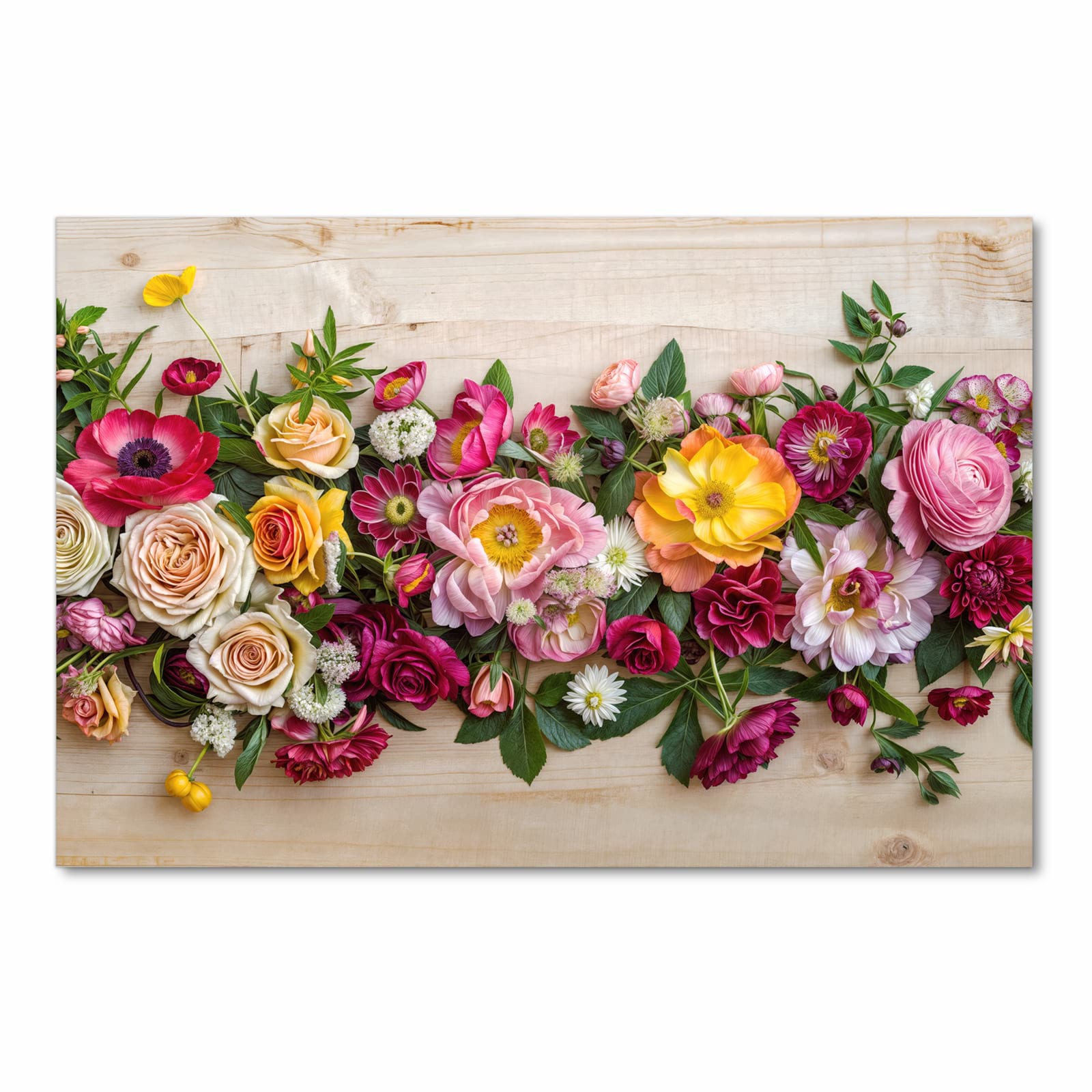 Flacher rutschfester Küchenläufer mit Motiv Blumenbouquet in Frontansicht