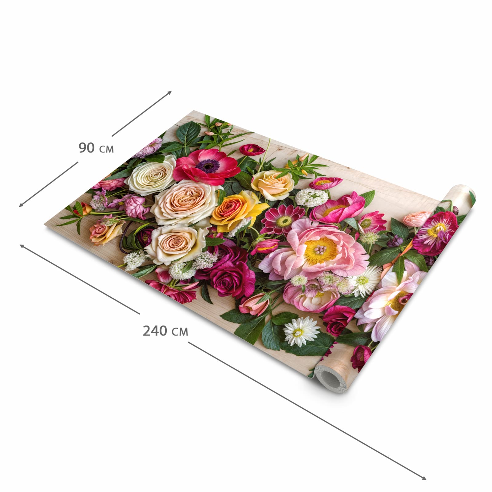 Waschbarer Küchenteppich mit Motiv Blumenbouquet in der Grösse 80x280 cm für sichere Aufbewahrung