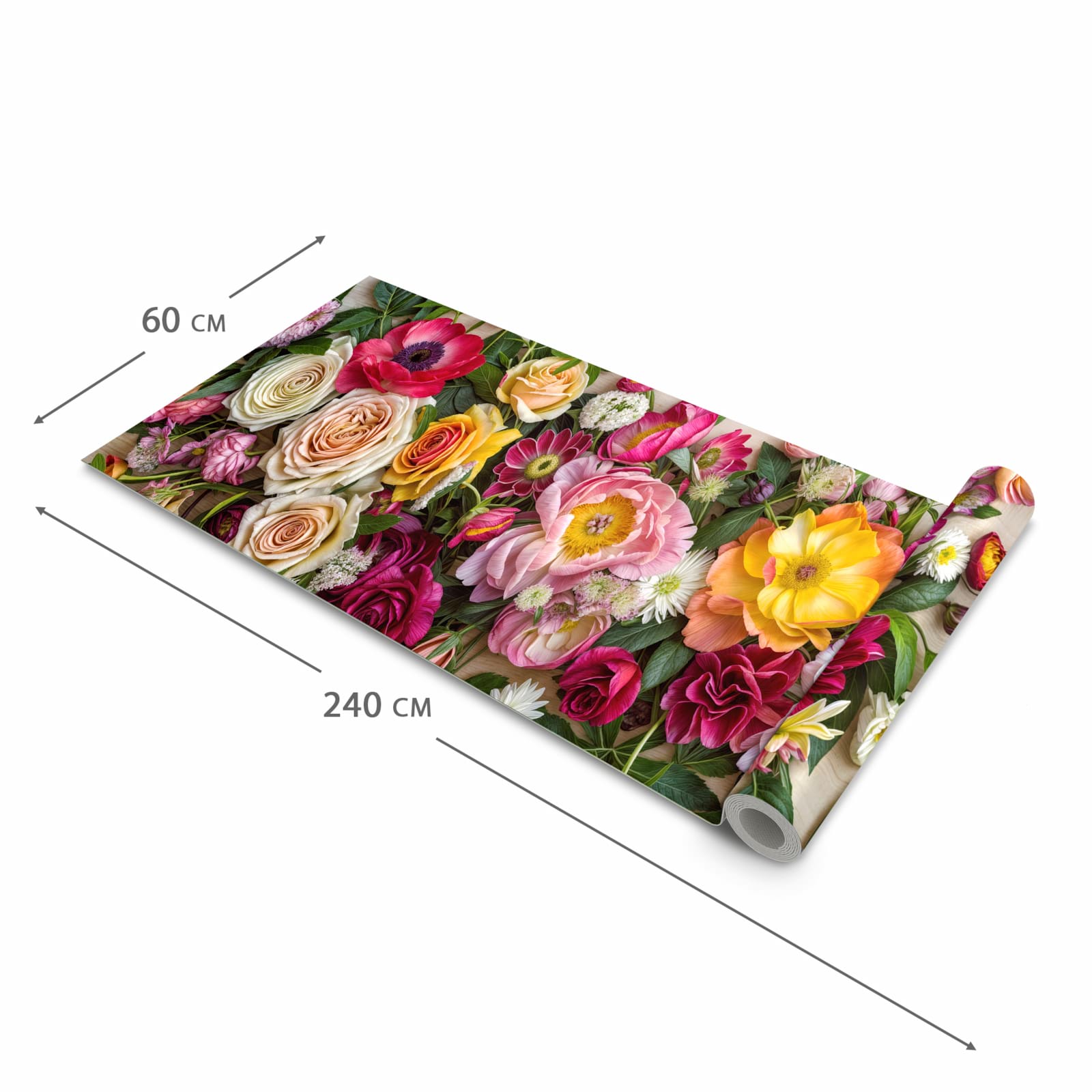 Waschbarer rutschfester Küchenteppich mit Motiv Blumenbouquet in der Größe 80x250 cm