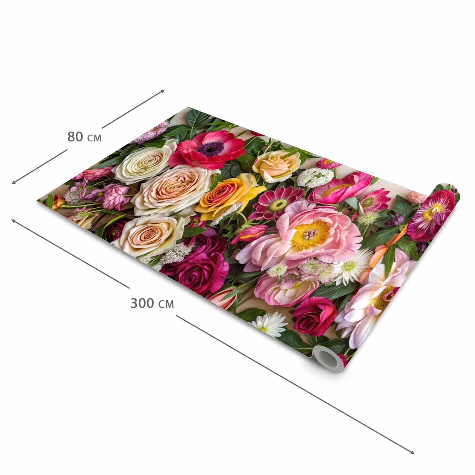 Farbbeständiger Küchenteppich mit Motiv Blumenbouquet in der Größe 80x280 cm
