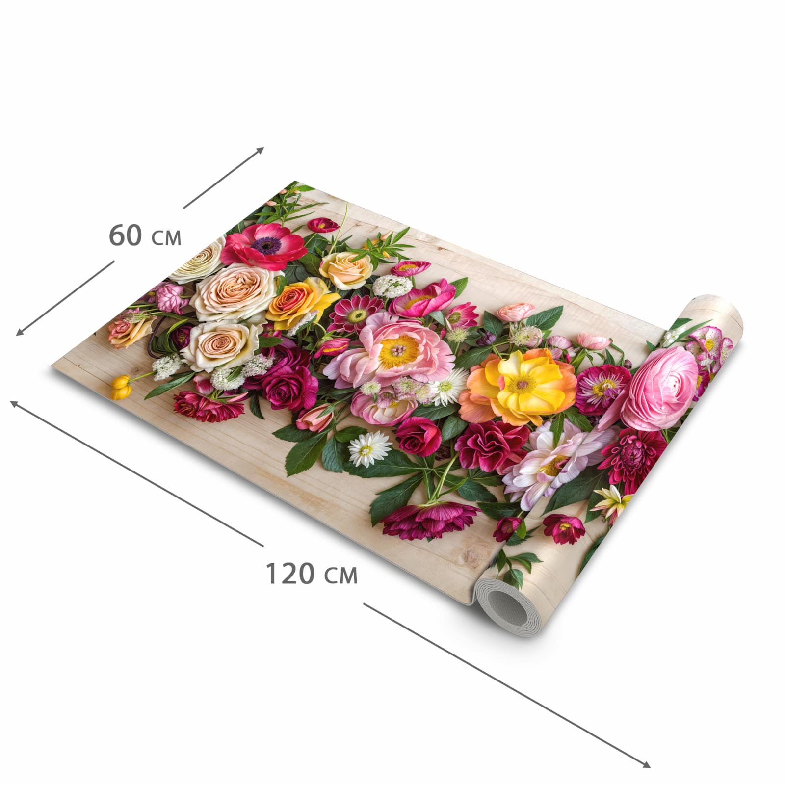Waschbarer dünner Küchenteppich mit Motiv Blumenbouquet in der Grösse 80x250 cm