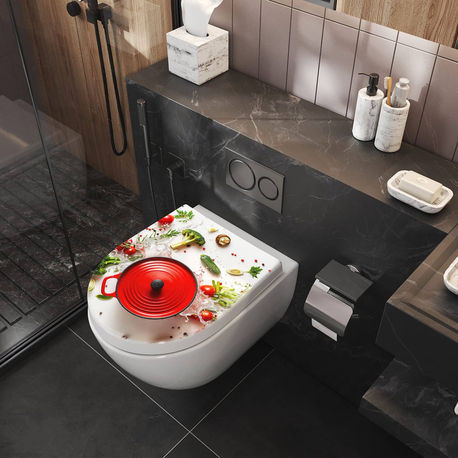 WC-Sitz mit Absenkautomatik Kochvorbereitung