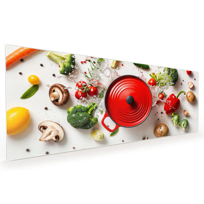 Küchenrückwand mit dem Motiv Roter Topf mit Gemüse