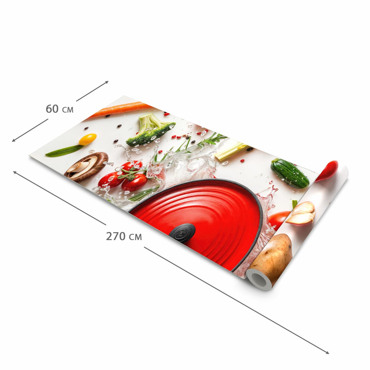 Fleckenresistenter Küchenläufer mit Motiv Kochvorbereitung in der Grösse 80x250 cm