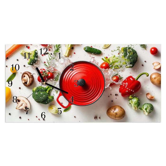 Wanduhr Kochvorbereitung aus Glas – Querformat 60 × 30 cm mit Ziffernblatt Klassisch