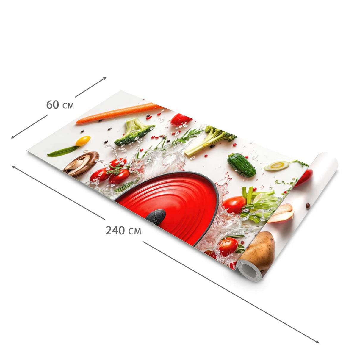 Wasserabweisender Küchenläufer mit Motiv Kochvorbereitung in der Grösse 80x250 cm