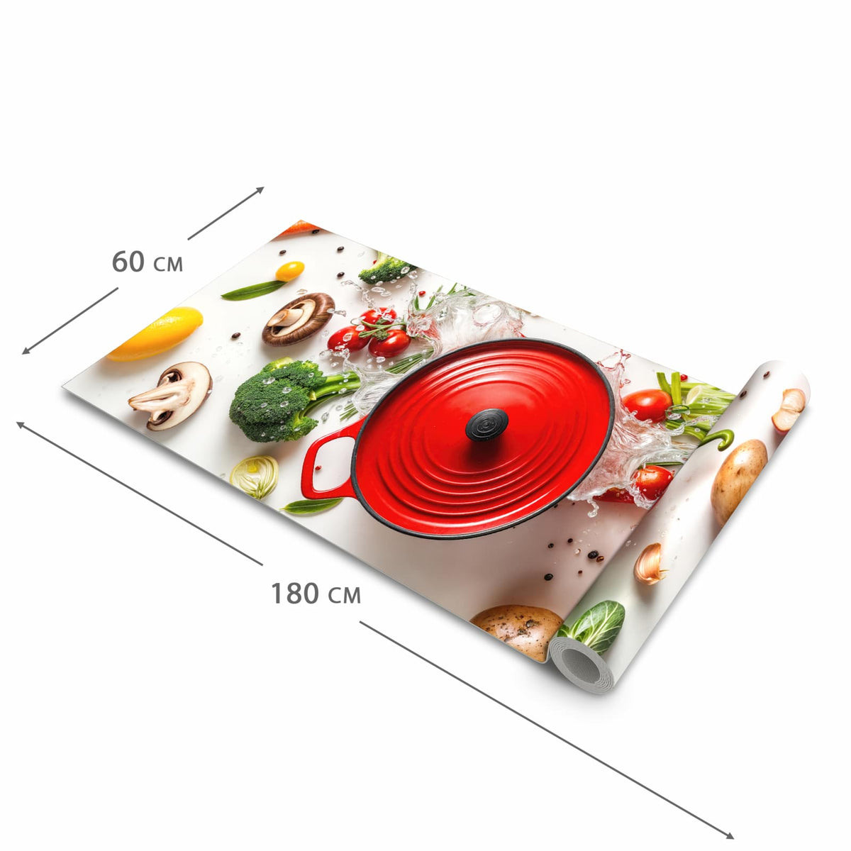 Waschbarer Küchenteppich mit Motiv Kochvorbereitung in der Größe 80x250 cm für Trittkomfort