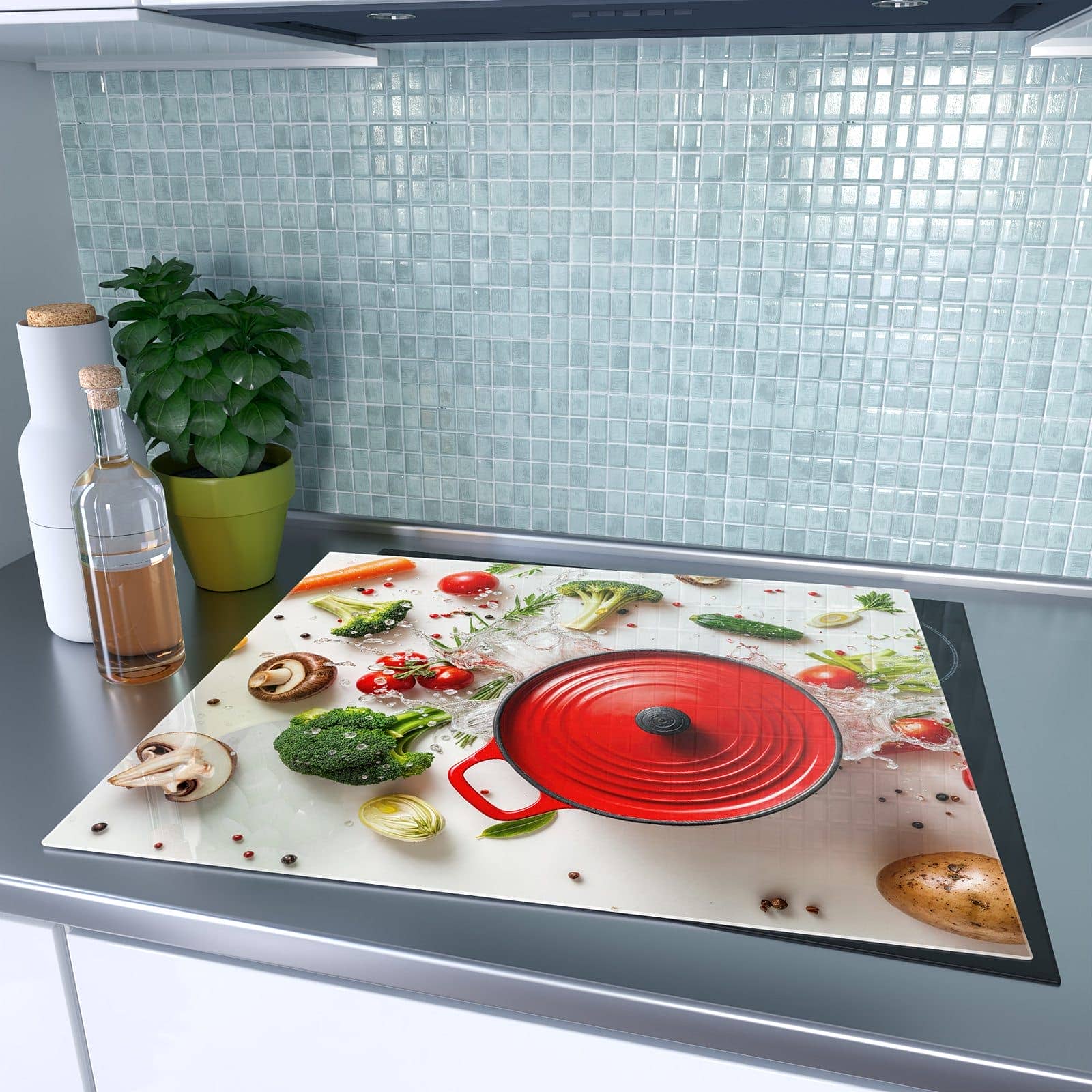 1-teilige Herdabdeckplatten mit Kochvorbereitung-Motiv auf dem Ceranfeld