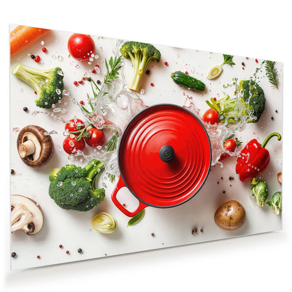 Wandbild mit dem Motiv Roter Topf mit Gemüse