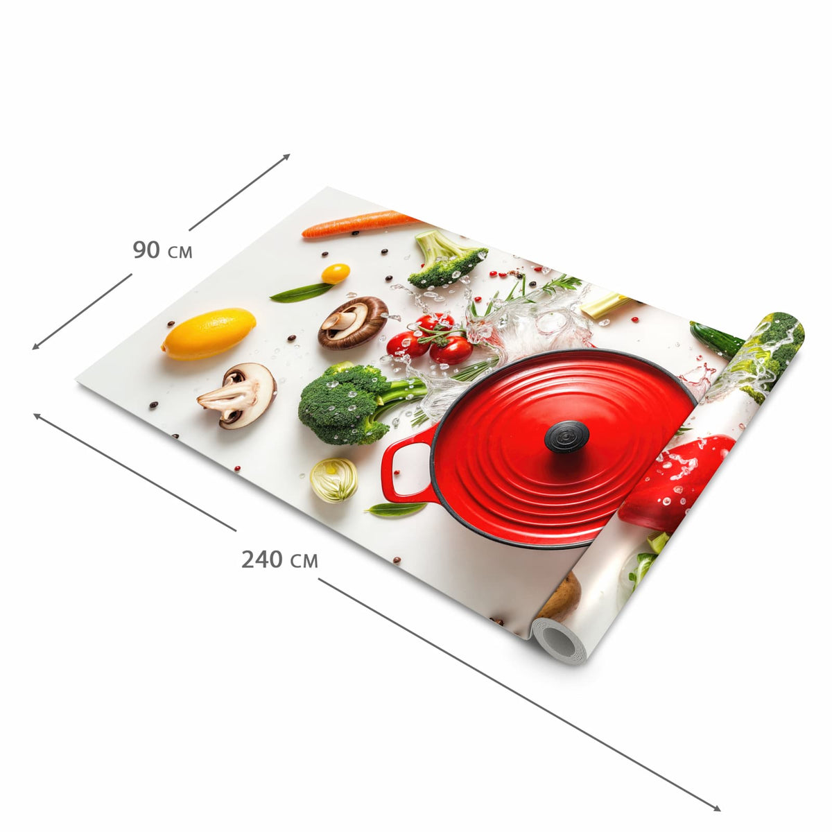 Rutschfester dünner Teppich mit Motiv Kochvorbereitung in der Grösse 80x250 cm, einfach zu reinigen