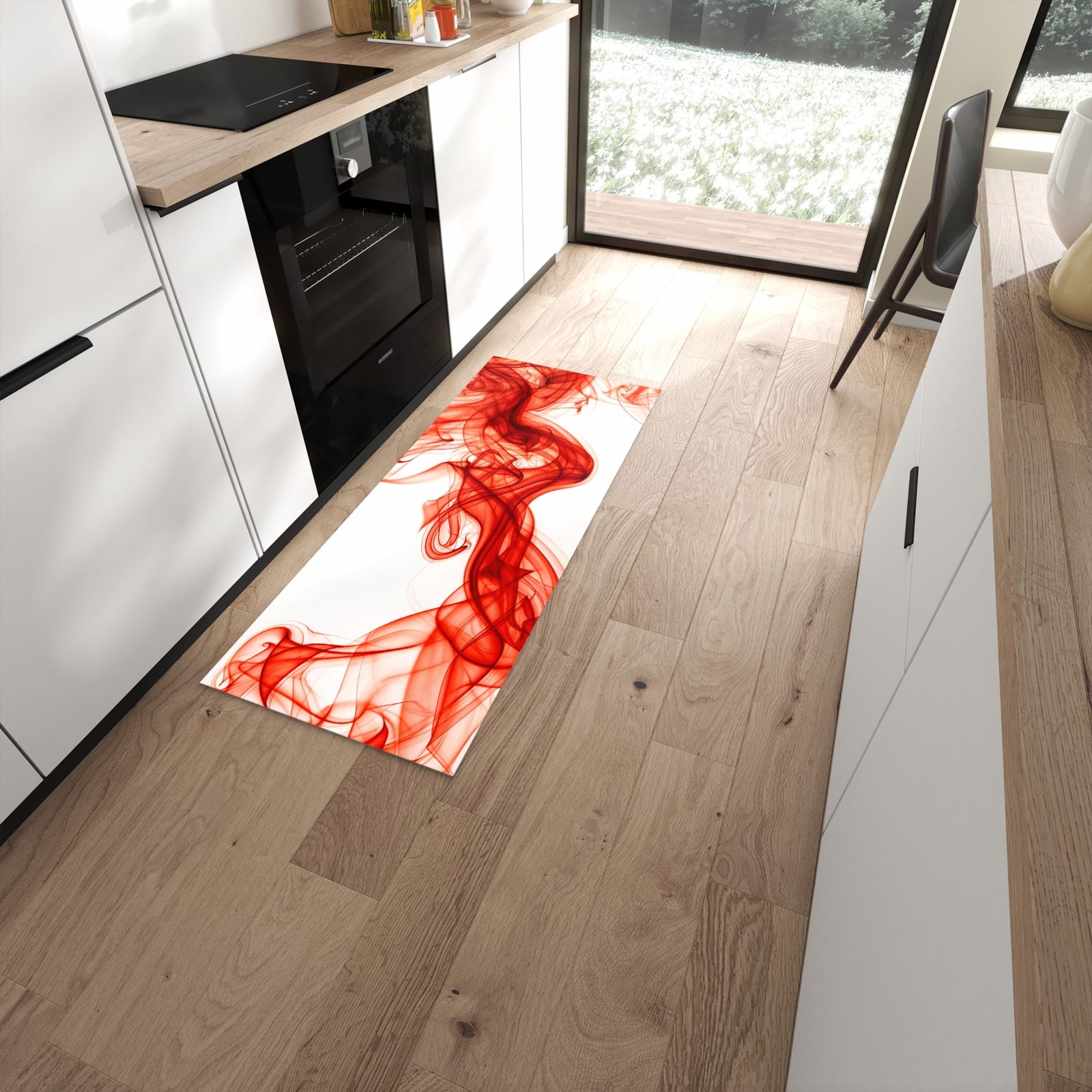 Zeitsparender rutschfester Läufer mit Motiv Abstrakter Rauch in moderner Küche #grösse_60 x 150 cm