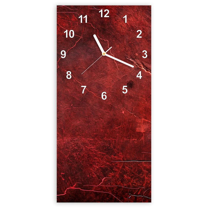 Wanduhr Rote Struktur aus Glas – Hochformat 30 × 60 cm mit Ziffernblatt Modern