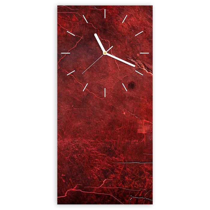 Wanduhr Rote Struktur aus Glas – Hochformat 30 × 60 cm mit Ziffernblatt Linie