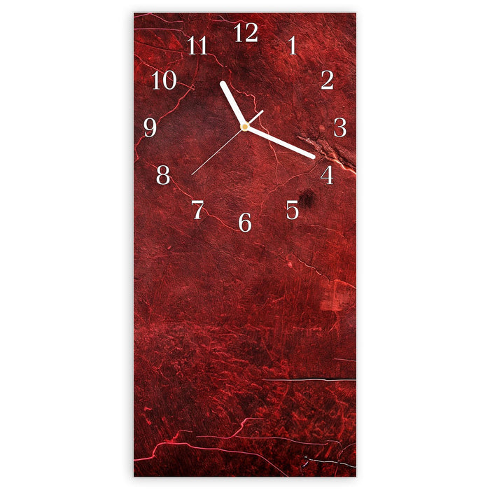 Wanduhr Rote Struktur aus Glas – Hochformat 30 × 60 cm mit Ziffernblatt Klassisch