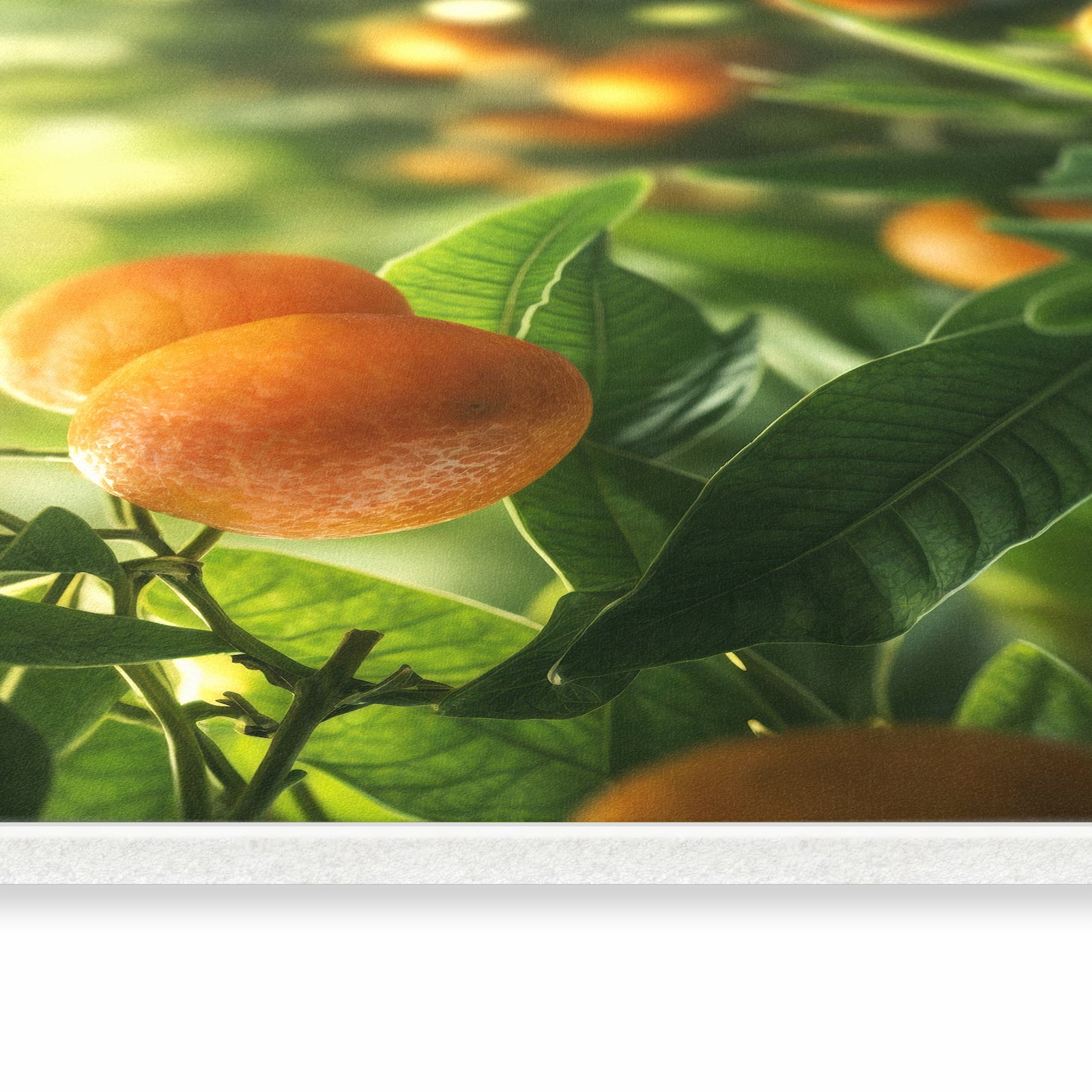 Pflegeleichter Küchenläufer mit Motiv Orangenbaum Closeup in seitlicher Ansicht