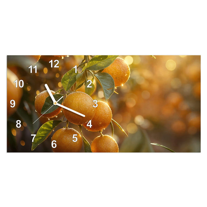 Wanduhr Sonnengeflutete Orangen aus Glas – Querformat 60 × 30 cm mit Ziffernblatt Modern