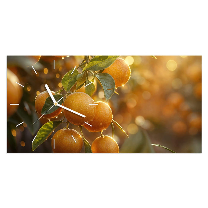 Wanduhr Sonnengeflutete Orangen aus Glas – Querformat 60 × 30 cm mit Ziffernblatt Linie
