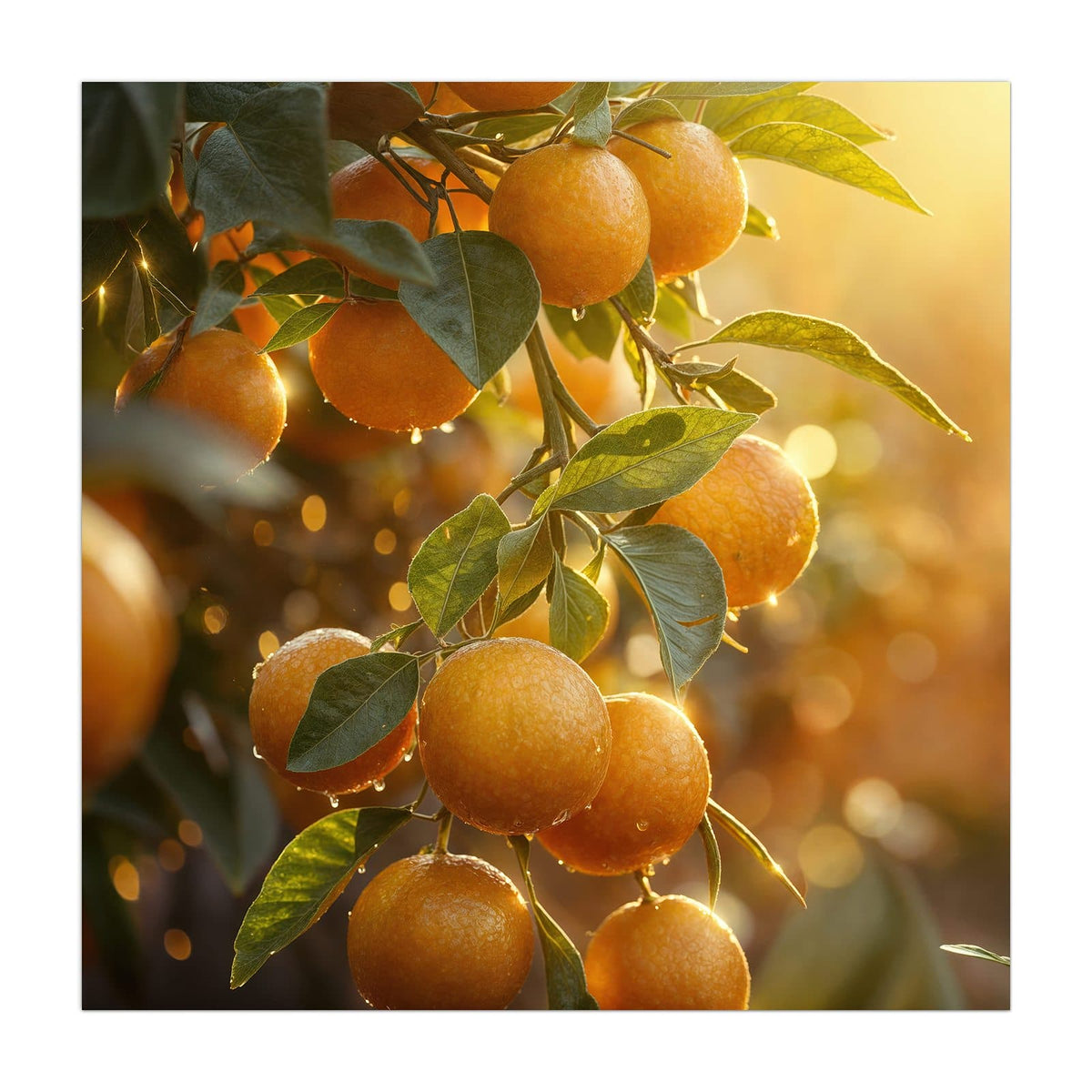 Küchenrückwand aus Glas Sonnengeflutete Orangen im quadratischen Format, Motiv bildfüllend von vorn