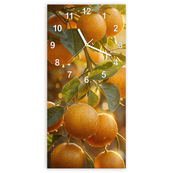Wanduhr Sonnengeflutete Orangen aus Glas – Hochformat 30 × 60 cm mit Ziffernblatt Modern
