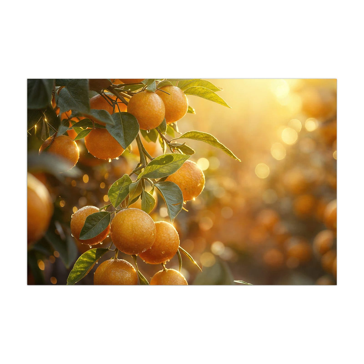 Küchenrückwand aus Glas Sonnengeflutete Orangen im Hochformat, Motiv bildfüllend von vorn