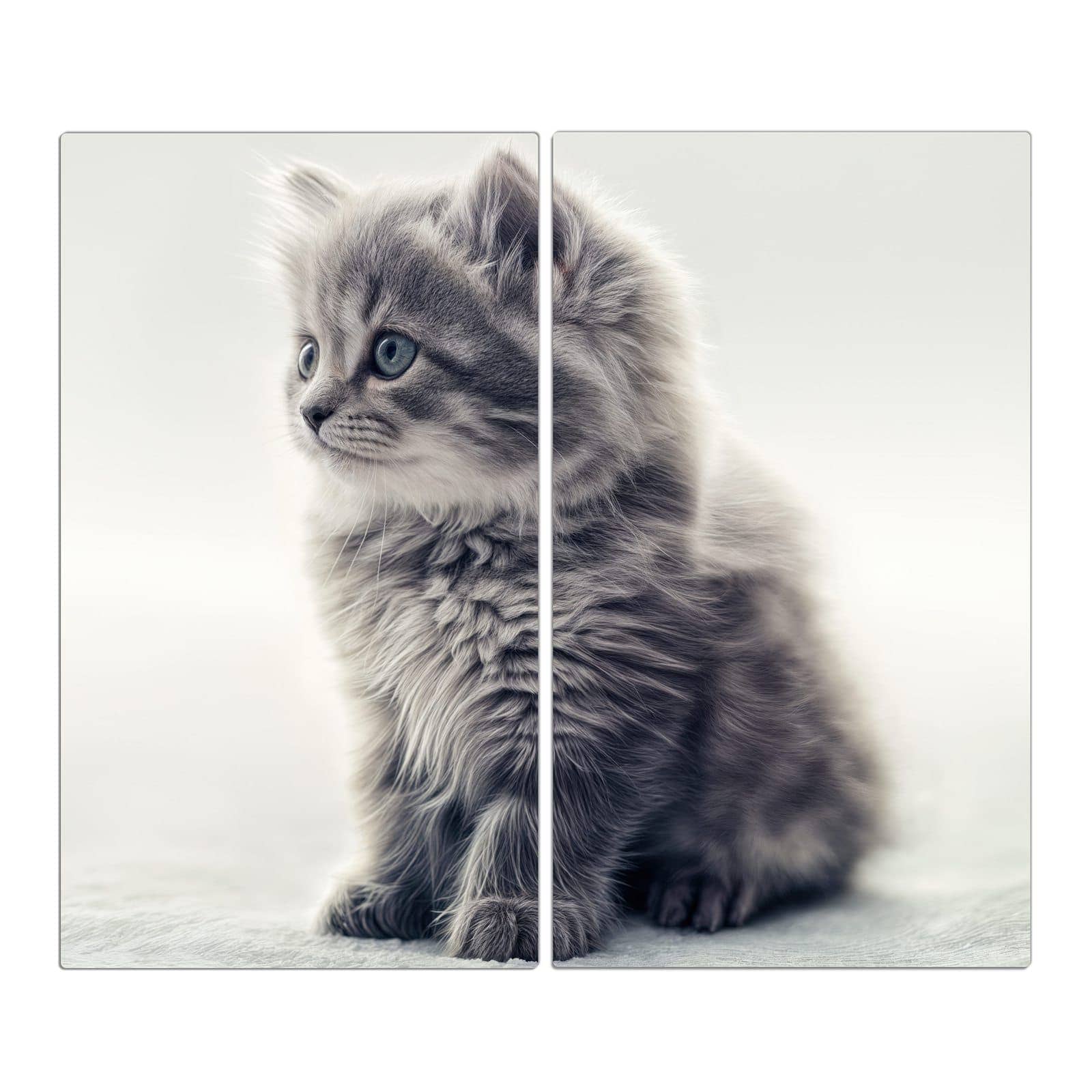 2-teilige Herdabdeckplatten für Ceranfeld mit Kitten Portrait-Motiv in der Frontansicht #grösse_2-Teilig (60x52cm)