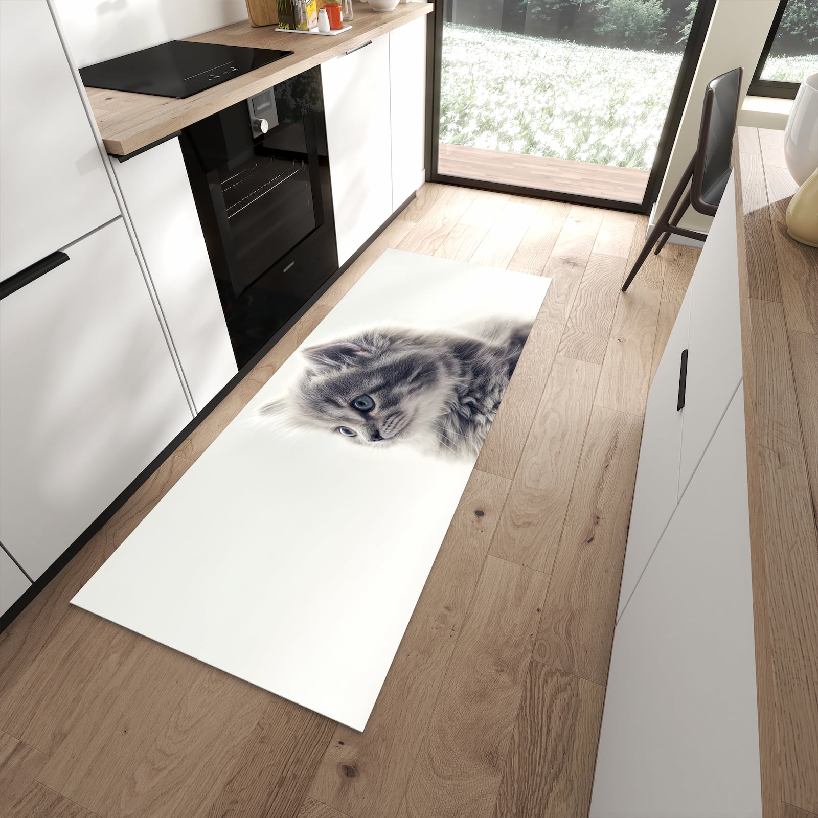 Waschbarer Küchenläufer mit Motiv Kitten Portrait für Ordnung in moderner Küche