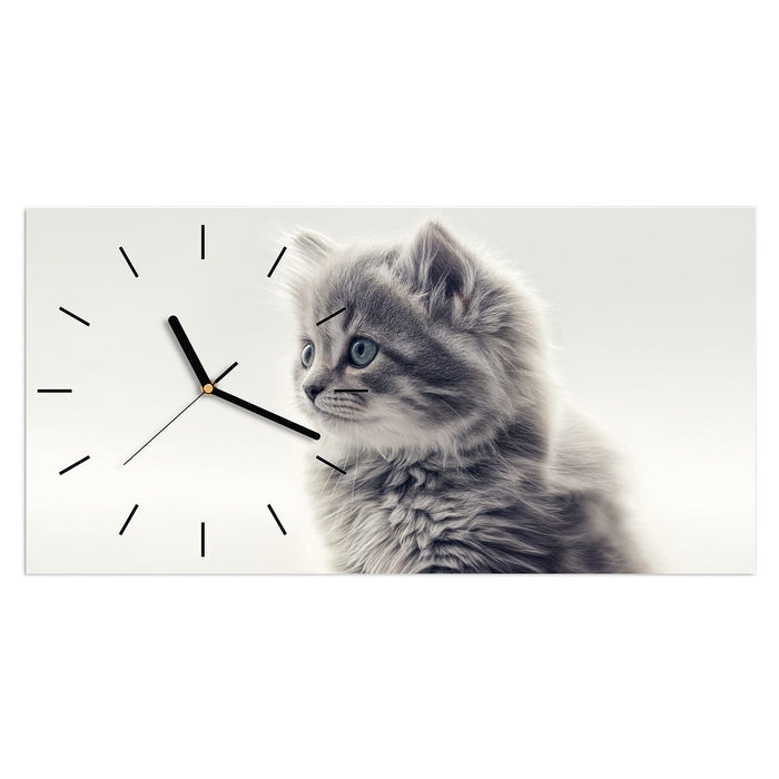 Wanduhr Kitten Portrait aus Glas – Querformat 60 × 30 cm mit Ziffernblatt Linie