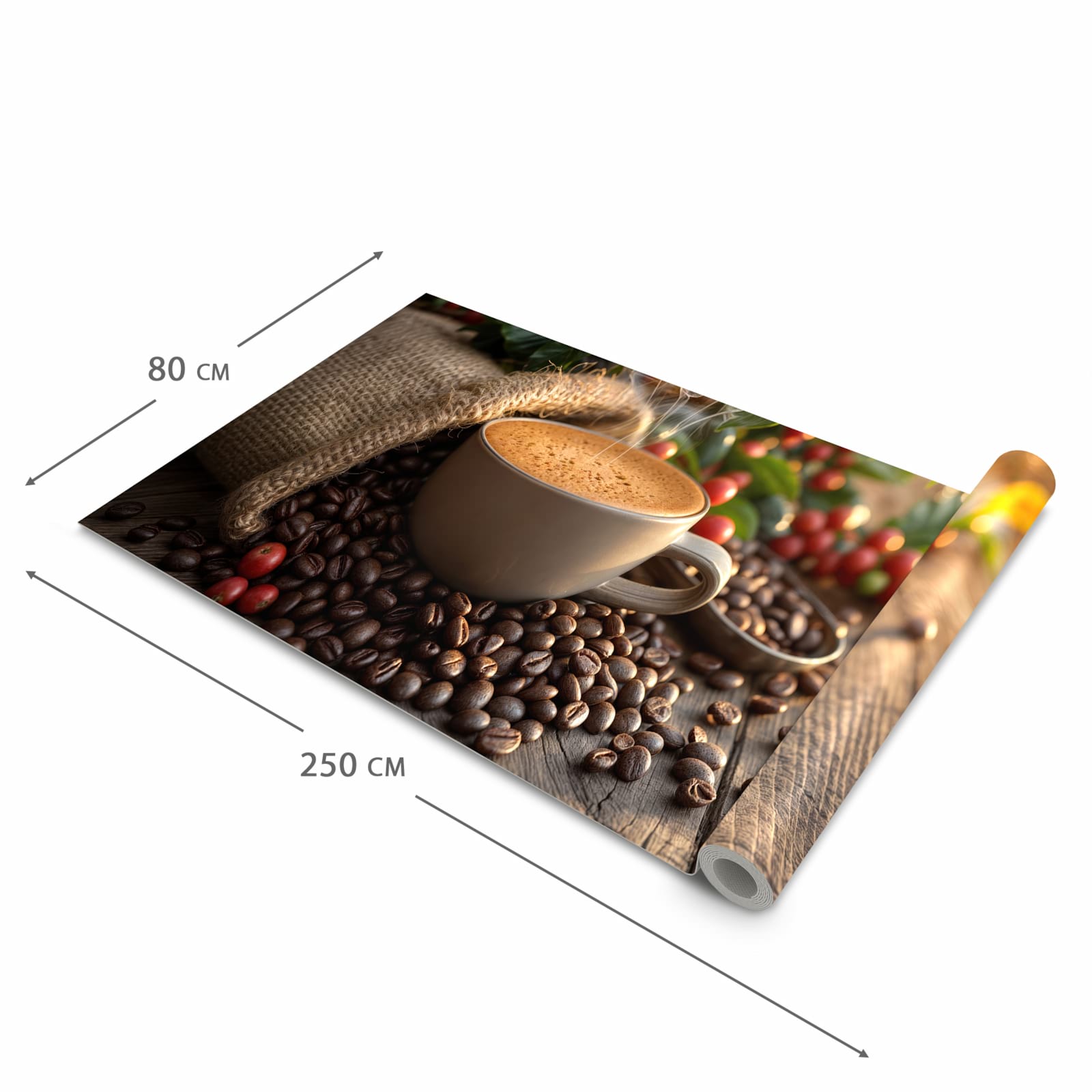 Hygienischer Küchenläufer nach Maß mit Motiv Kaffeeerntemorgen in der Größe 60x300 cm