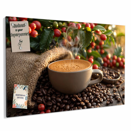 Metall Magnettafel mit dem Motiv Tasse mit Kaffeekirschen