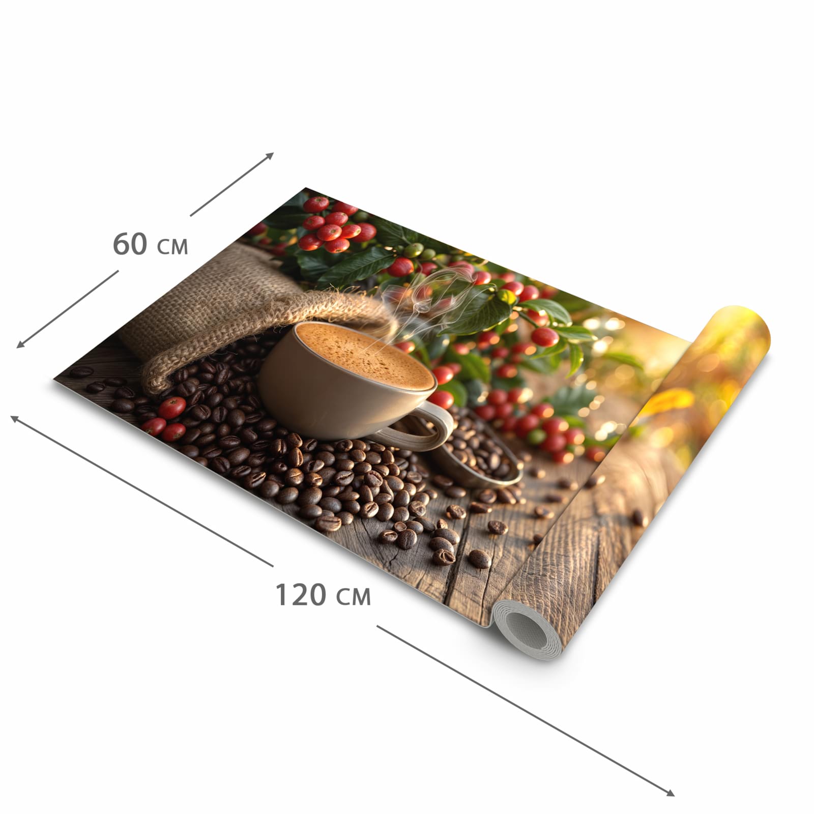 Geruchsneutraler Küchenläufer mit Motiv Kaffeeerntemorgen in der Grösse 60x300 cm