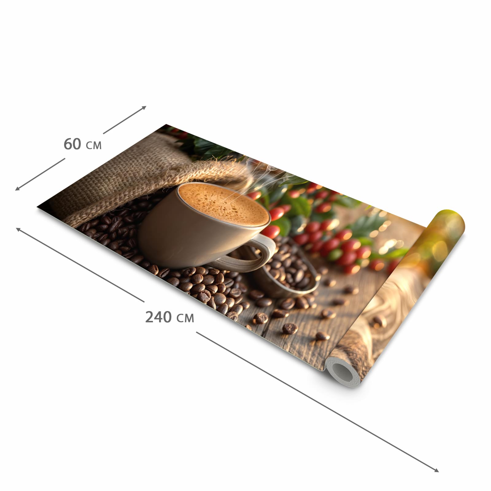Pflegeleichter rutschfester Küchenläufer mit Motiv Kaffeeerntemorgen in der Grösse 60x300 cm