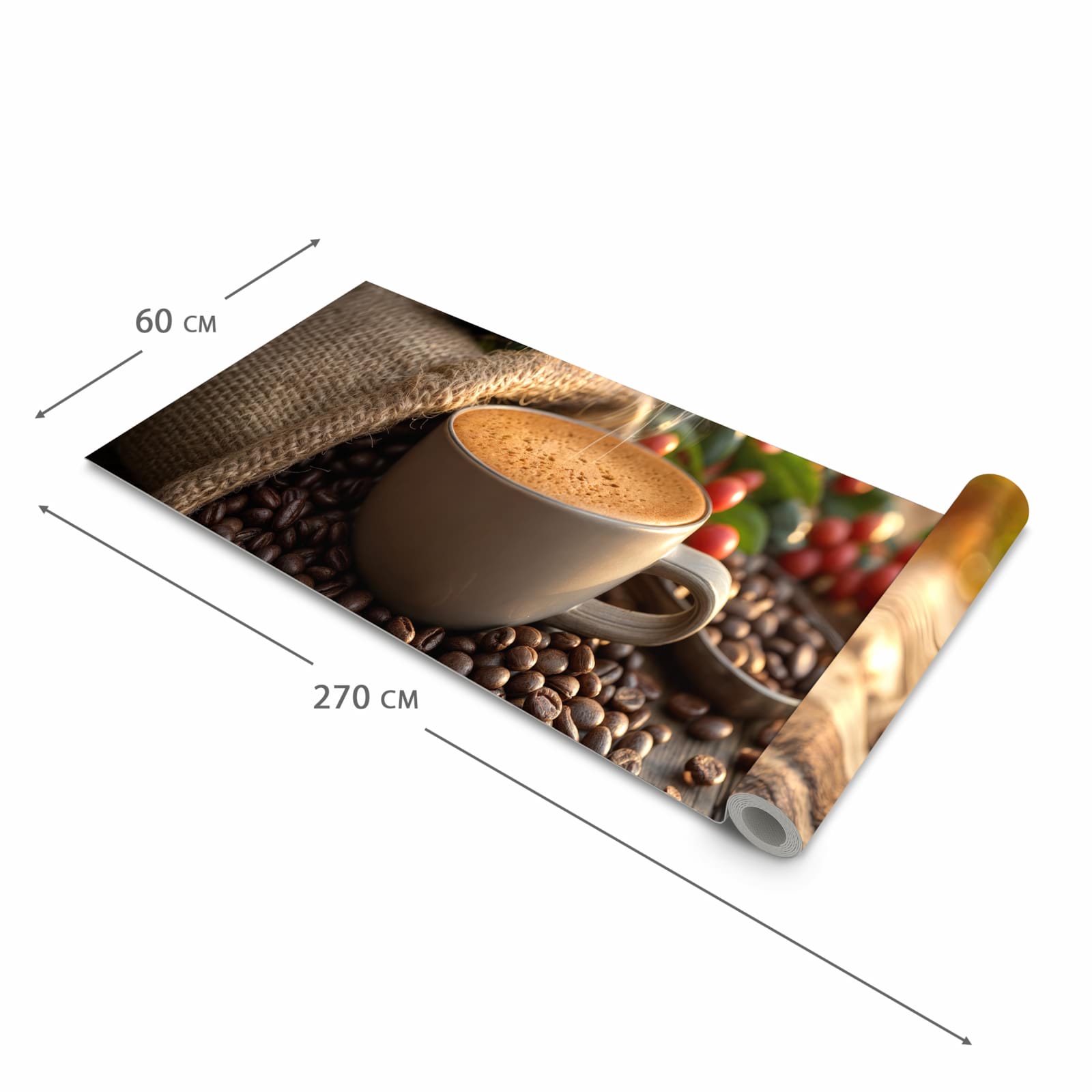 Komfortabler rutschfester Küchenläufer mit Motiv Kaffeeerntemorgen in der Größe 60x300 cm