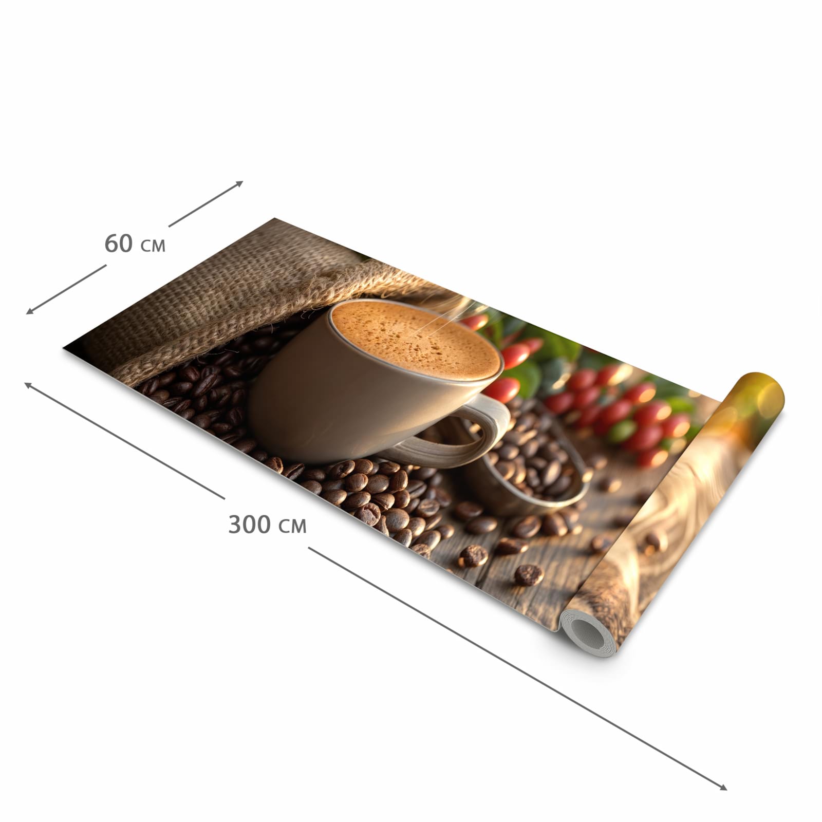 Rutschfester waschbarer Küchenläufer mit Motiv Kaffeeerntemorgen in der Größe 60x300 cm