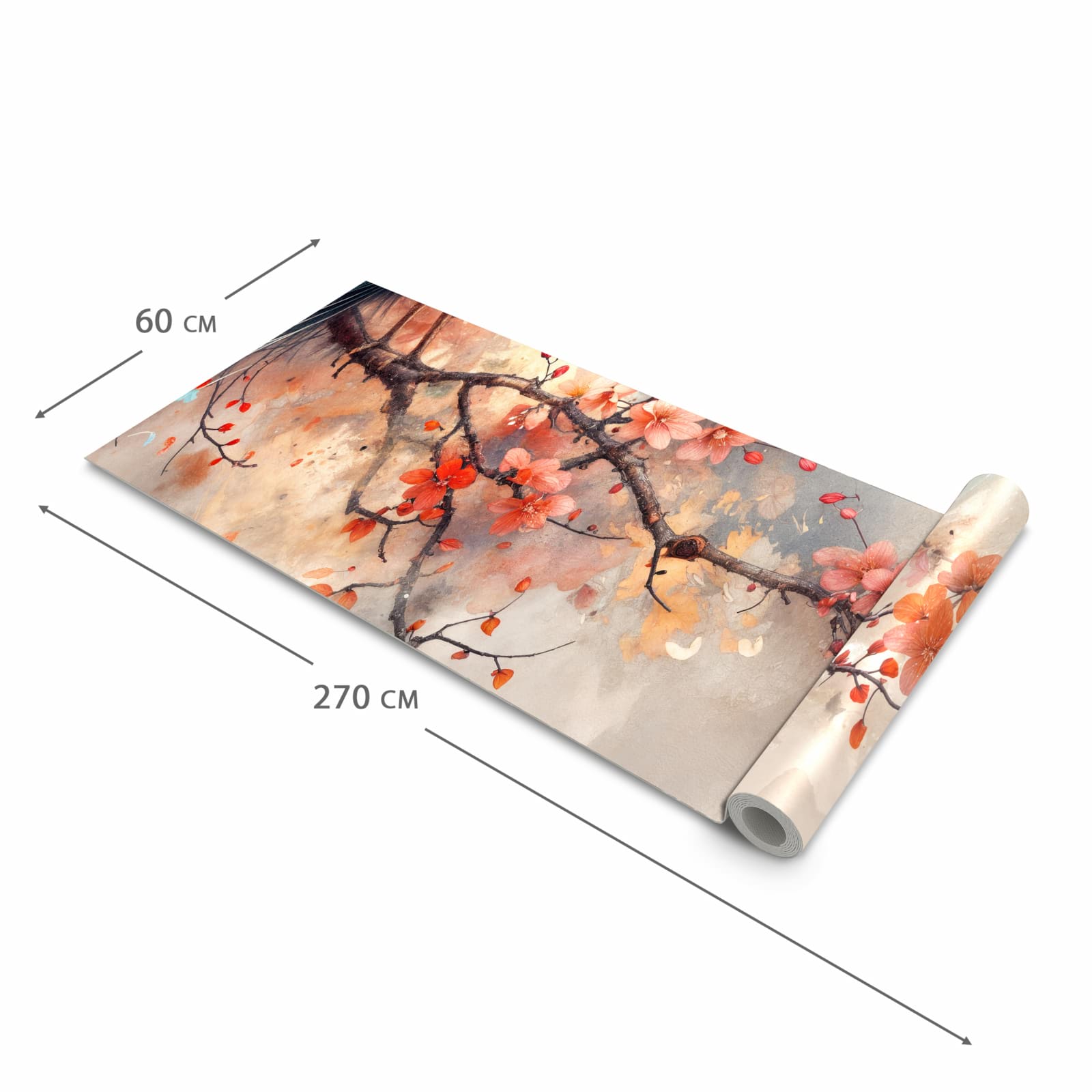 Küchenteppich mit Motiv Pfau und Blüten in der Größe 60x300 cm für sicheres Aufbewahren