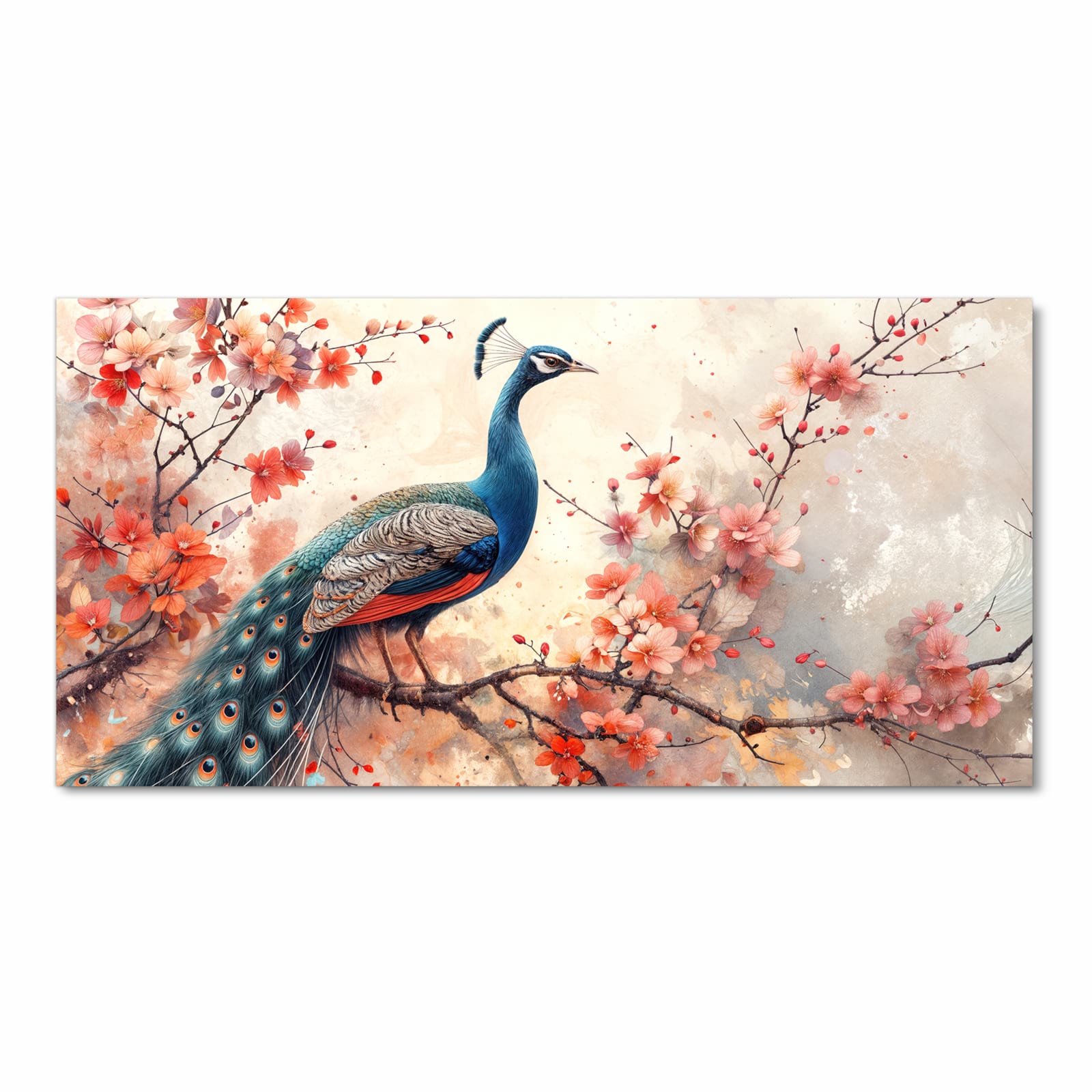 Zeitsparender Küchenteppich mit Motiv Pfau und Blüten in Frontansicht