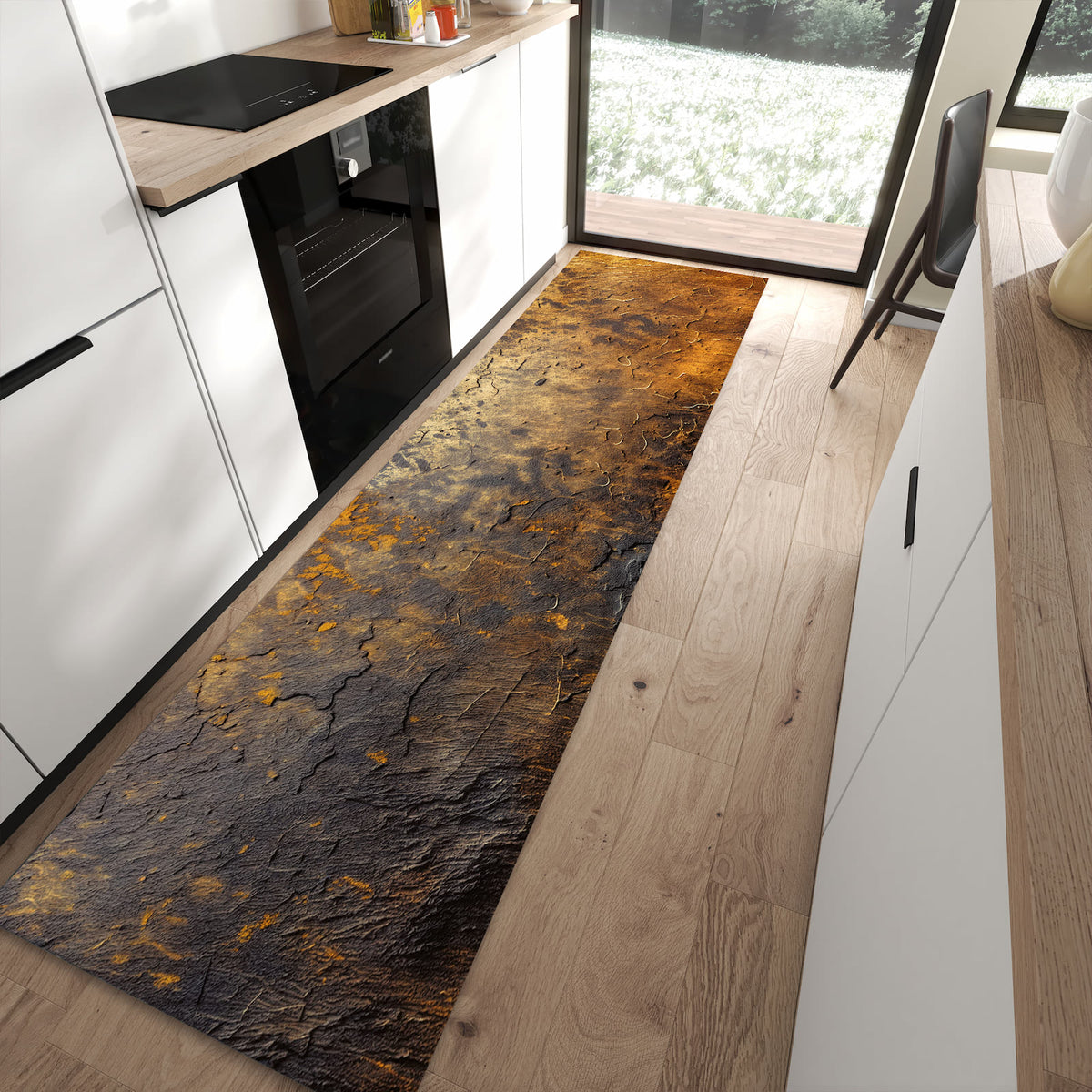 Küchenteppich mit Motiv Golden Texture für angenehme Haptik in moderner Küche