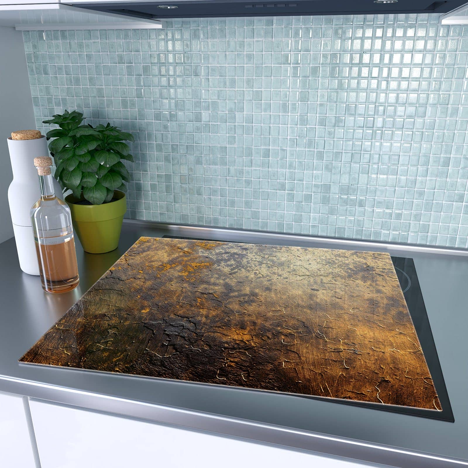1-teilige Herdabdeckplatte mit Golden Texture-Motiv auf dem Ceranfeld