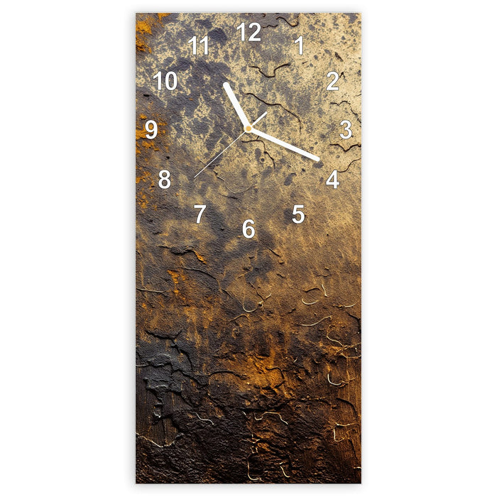 Wanduhr Golden Texture aus Glas – Hochformat 30 × 60 cm mit Ziffernblatt Modern