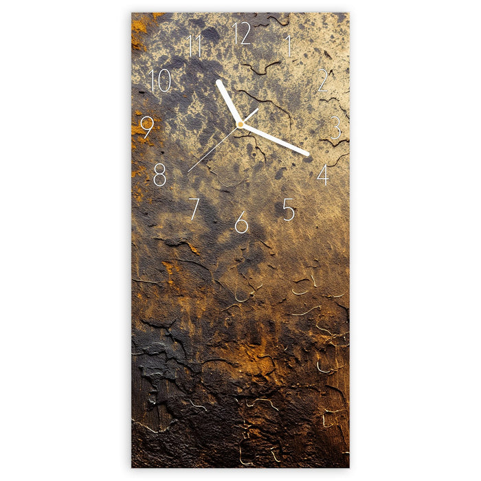 Wanduhr Golden Texture aus Glas – Hochformat 30 × 60 cm mit Ziffernblatt Elegant