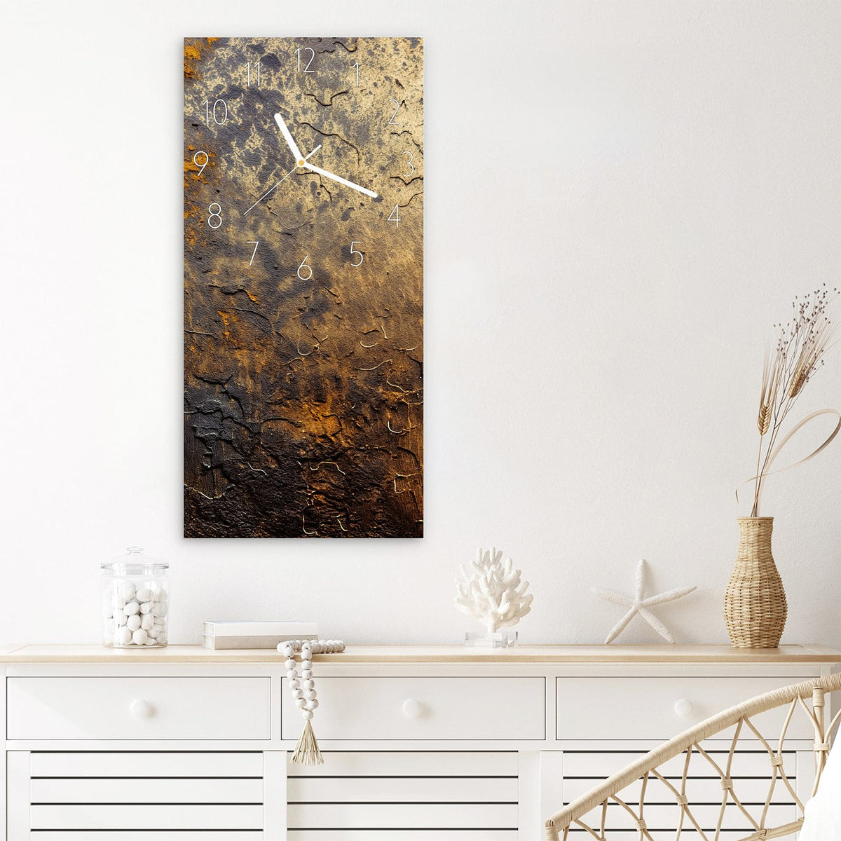 Wanduhr Golden Texture aus Glas – Oxidierte Struktur in Rostrot